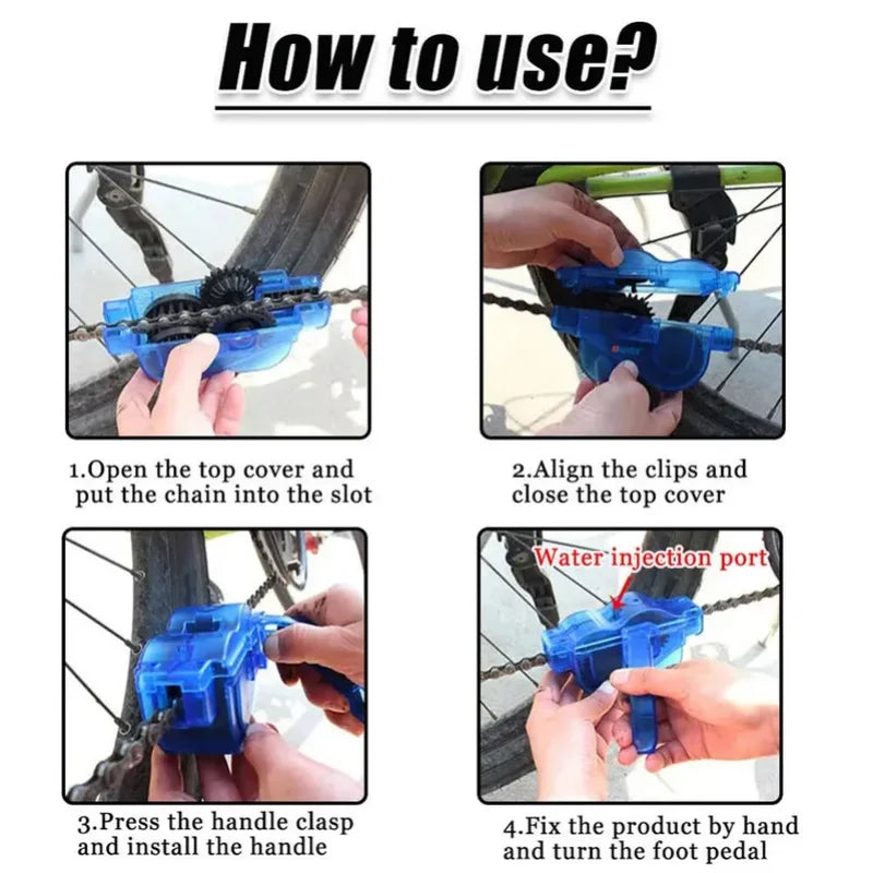 Portable Bicycle Chain Cleaner Tool Bike Brush Scrubber Cycling Wash Kit - 6