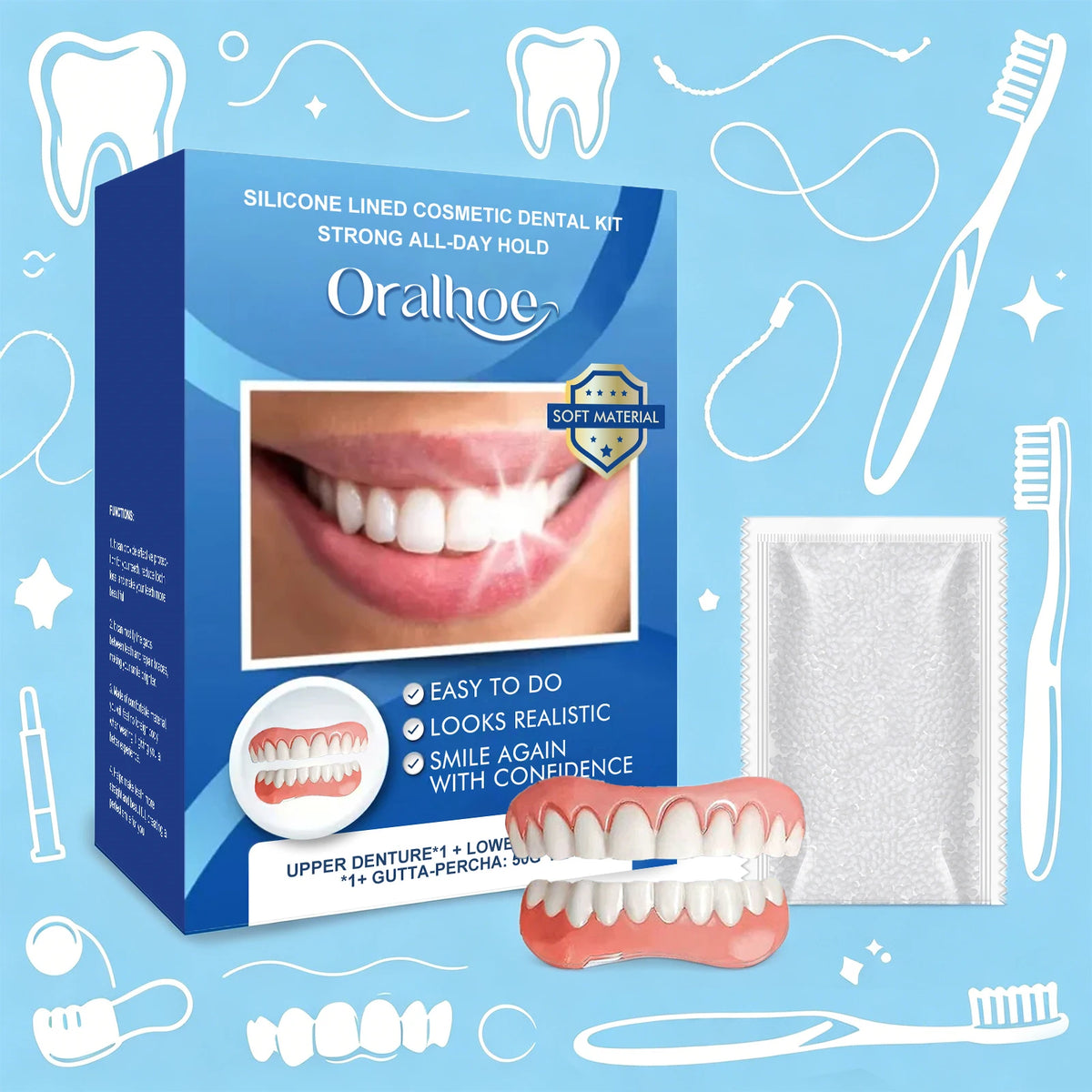 Silicone Cosmetic Dental Kit Upper Lower Fake Teeth Instant Smile