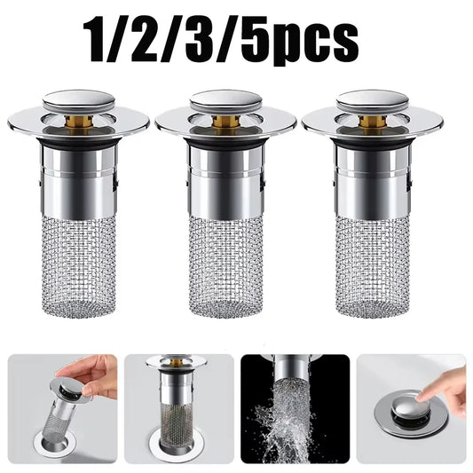 Stainless Steel Sink Drain Strainer Bouncing Core Hair Catcher Filter