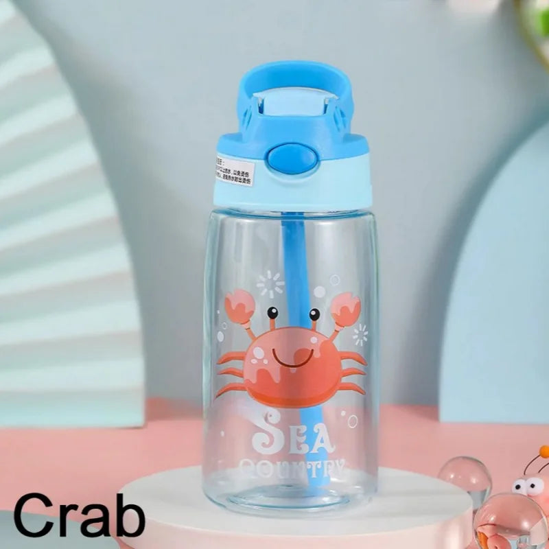 Kids Water Bottle with Straw Cartoon Sippy Cup Leakproof Drinking Bottle