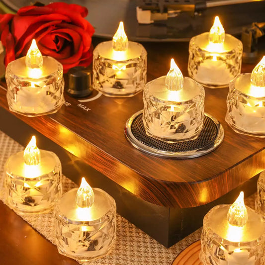 Flameless LED Crystal Tea Light Candles Flickering Electric Night Lamps