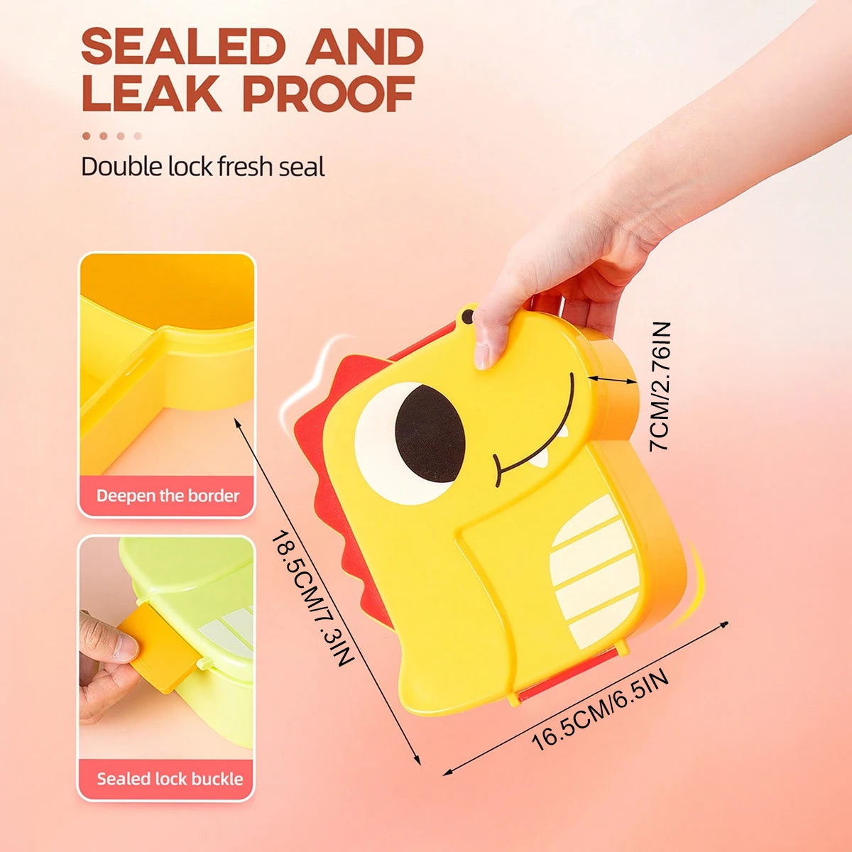 Cute Cartoon Dinosaur Lunch Box 1100ml Portable Bento Food Container
