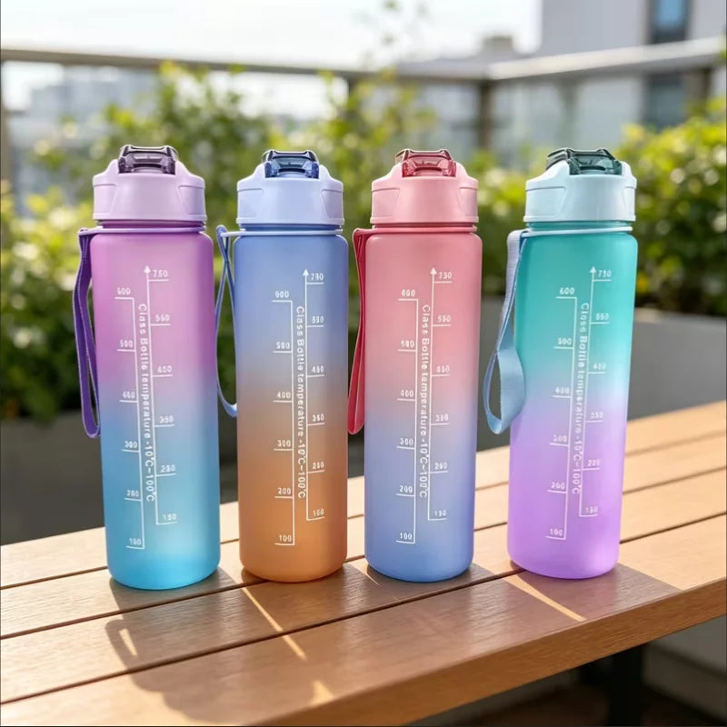Motivational Gradient Water Bottle 750ml Sport Straw Jug with Handle - 5