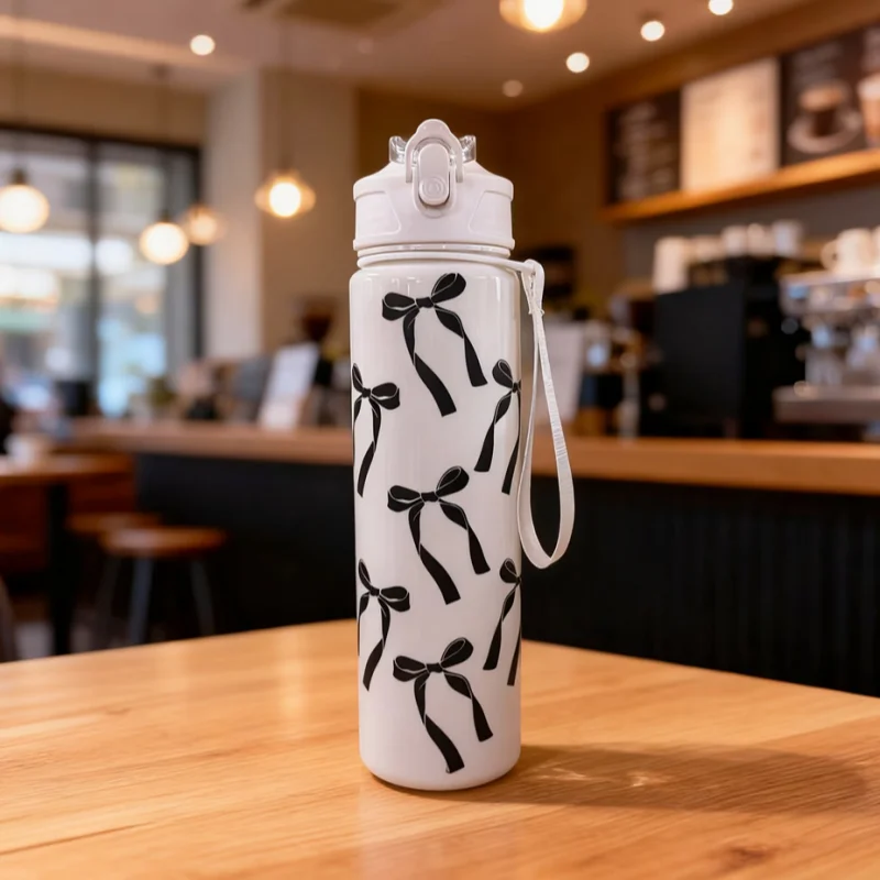 750ml Leak-Proof Sports Water Bottle with Straw and Carry Strap