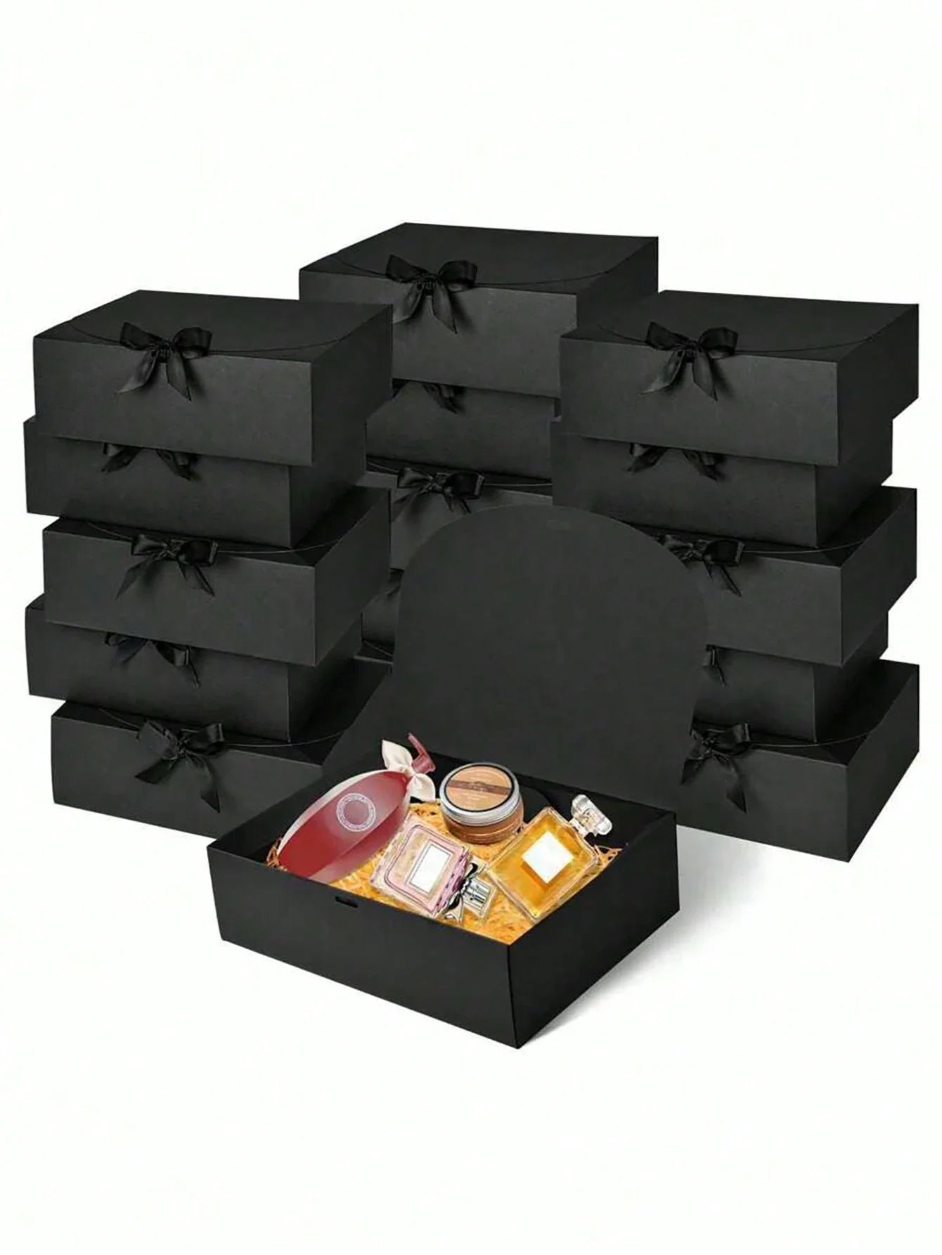 4 Pack Black Gift Boxes with Lids Elegant Wedding and Party Favor Boxes - 1