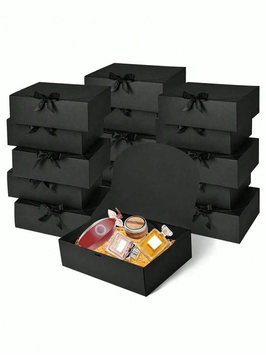 4 Pack Black Gift Boxes with Lids Elegant Wedding and Party Favor Boxes