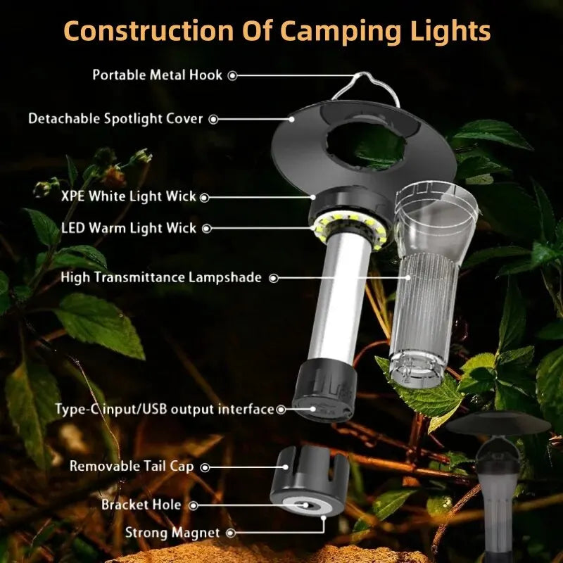 Portable LED Camping Lantern Rechargeable Flashlight with Tripod Stand - 4