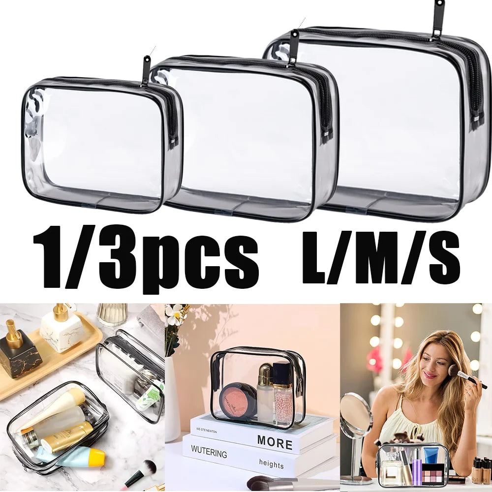 Clear Travel Toiletry Bag Set Waterproof Cosmetic Organizer with Zipper - 1