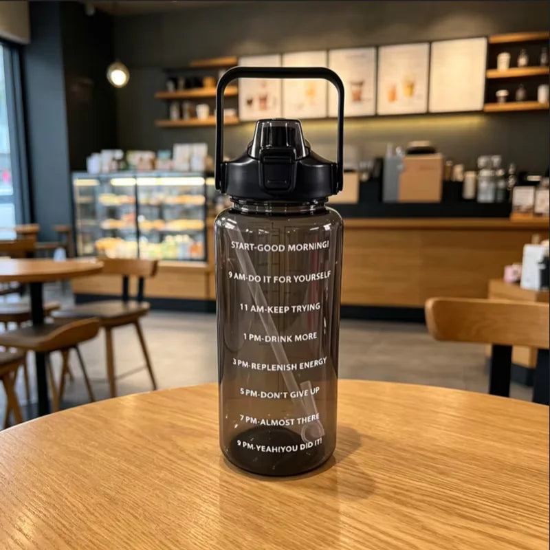 2000ml Large Sports Water Bottle BPA Free Leak Proof Jug with Straw