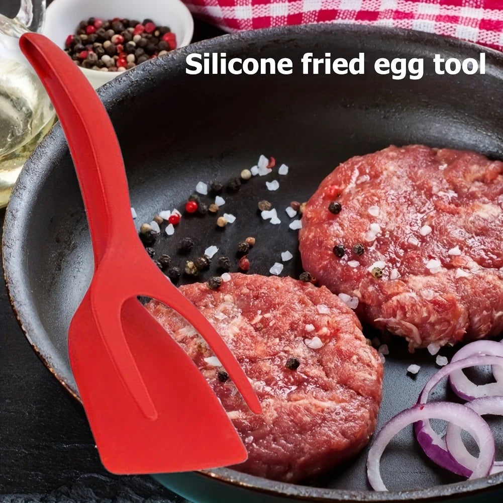 2 in 1 Silicone Spatula Tongs Non Stick Egg Flipper and Kitchen Tool - 2