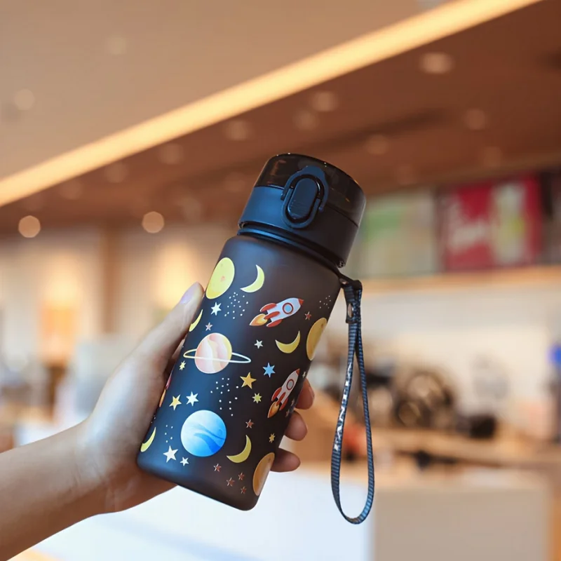 400ml 3D Cute Pattern Water Bottle Portable Sports Flask with Strap - 14