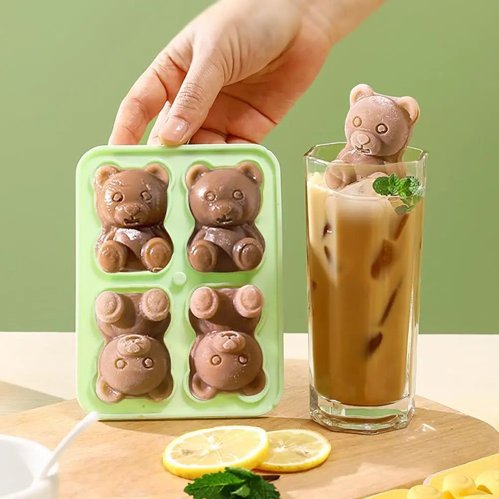 Cute Bear Silicone Ice Cube Tray Mold for Whiskey Coffee and Cocktails