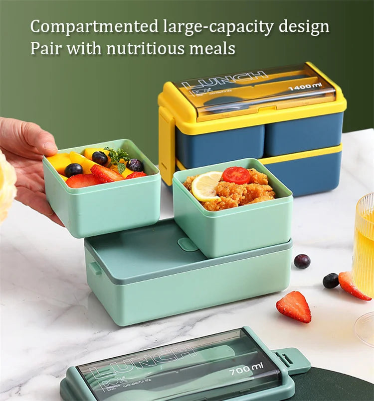 Double Layer Bento Lunch Box Leakproof Food Container with Cutlery Set