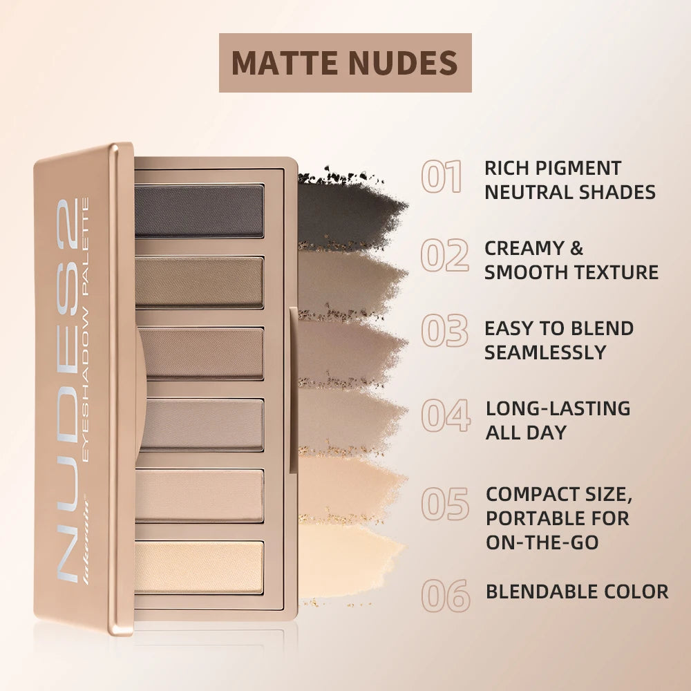 6-Color Eyeshadow Palette Matte Neutral Nude Blendable Eye Makeup - 2