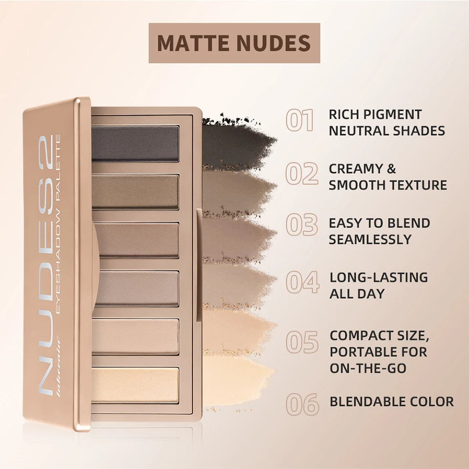 6-Color Eyeshadow Palette Matte Neutral Nude Blendable Eye Makeup