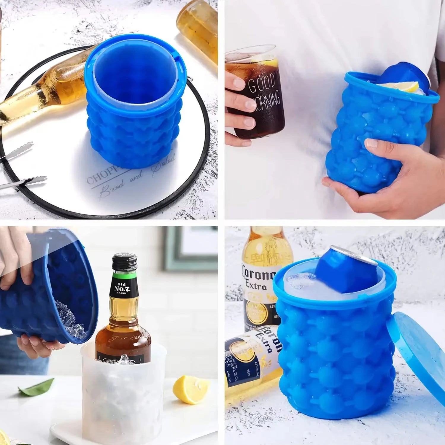 2-in-1 Silicone Ice Cube Mold and Portable Ice Bucket for Drinks