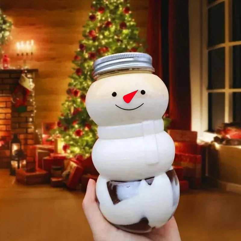 500ml Snowman Christmas Milk Juice Bottles Reusable Plastic Drink Cups - 4