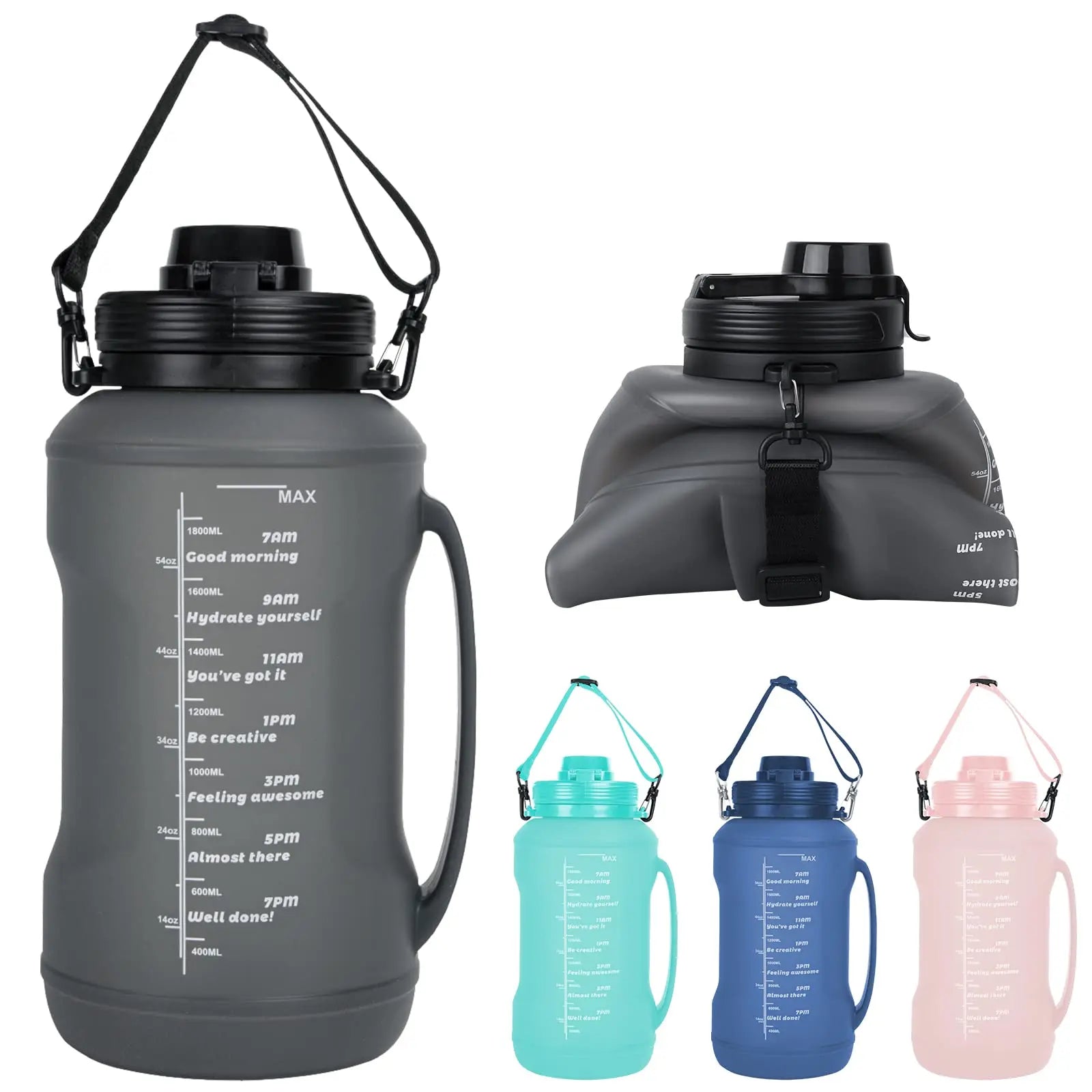 2L Collapsible Water Bottle Large Silicone Sports Jug with Straw Handle