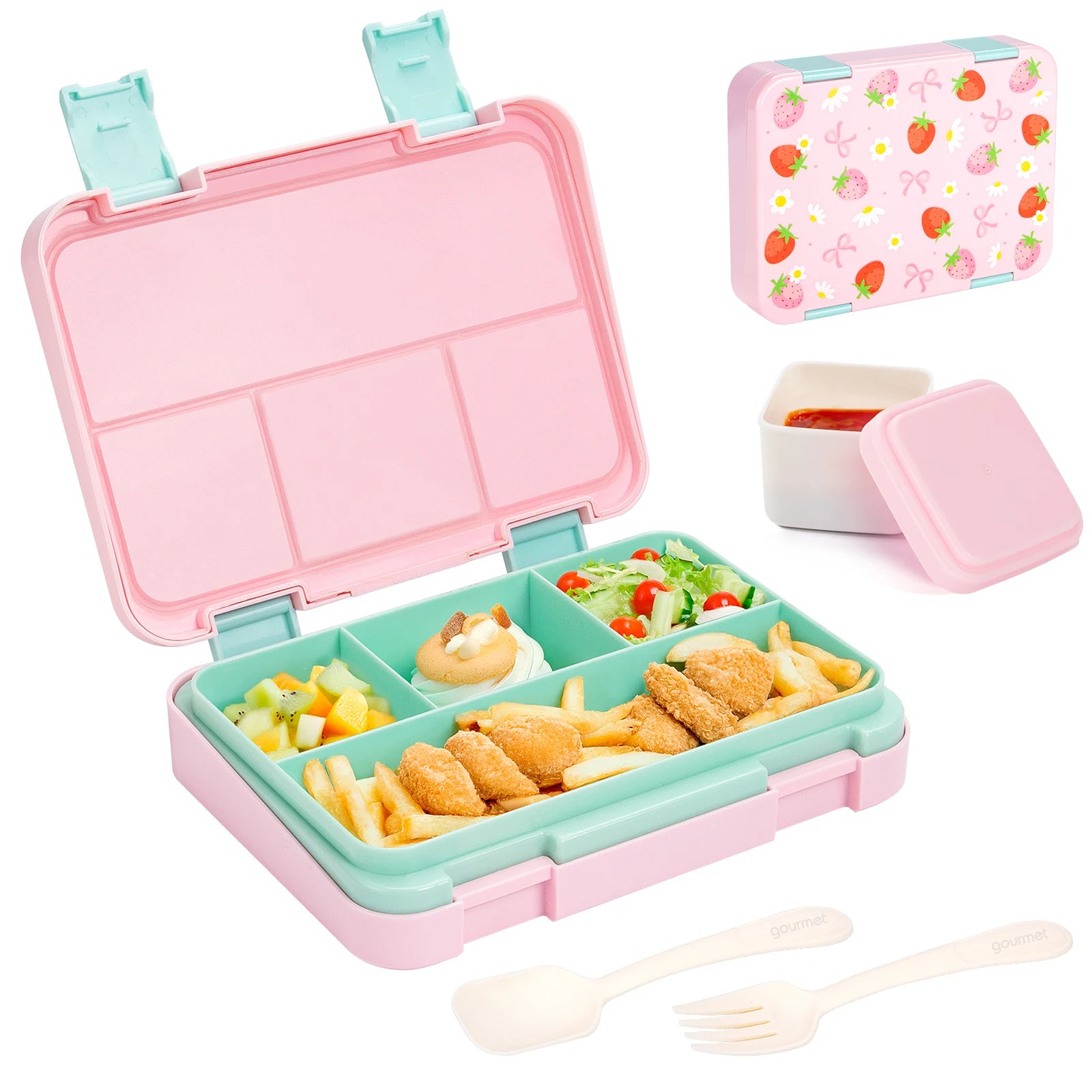 Kids Bento Box Divided Lunch Container Leakproof School Food Box 1180ml