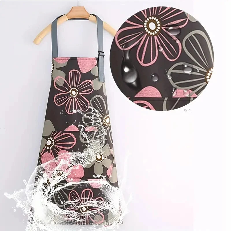 Floral Kitchen Apron Waterproof Oil-Proof Gardening Bib for Cooking - 3