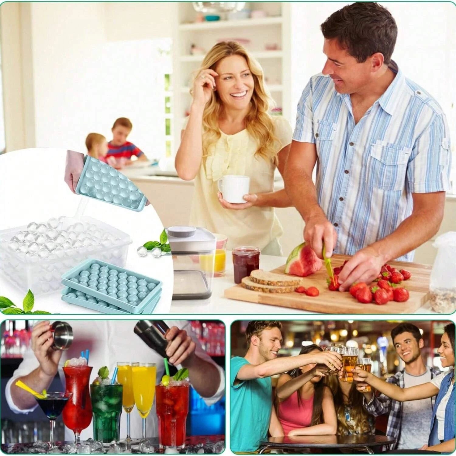 Round Ice Cube Tray Set with Storage Bin and Scoop for Whiskey Cocktail - 11