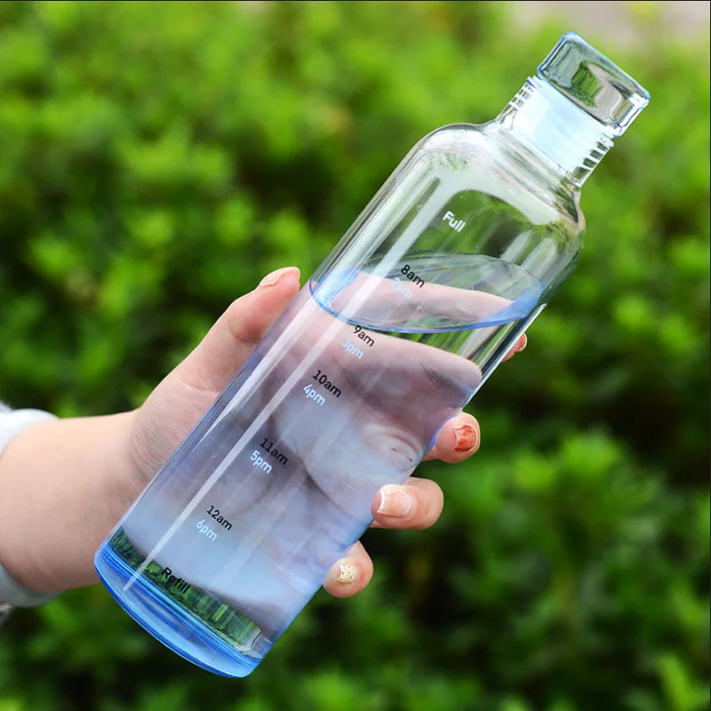 Clear Sports Water Bottle with Time Marker Leak Proof Gym Drinking Cup