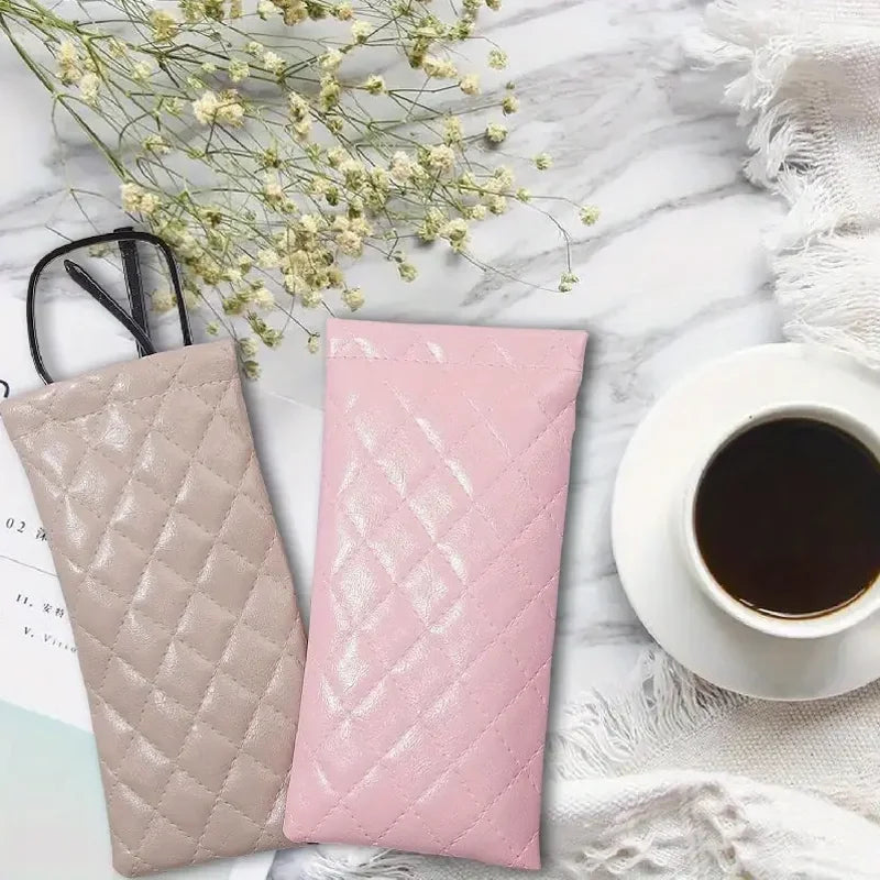 Quilted PU Leather Glasses Case Waterproof Portable Sunglasses Pouch
