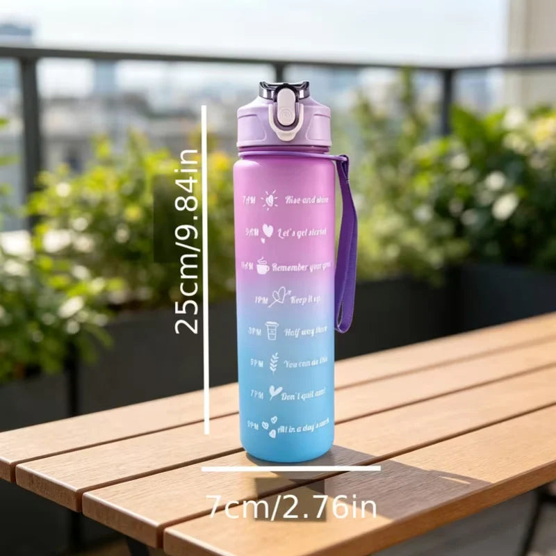 Motivational Gradient Water Bottle 750ml Sport Straw Jug with Handle