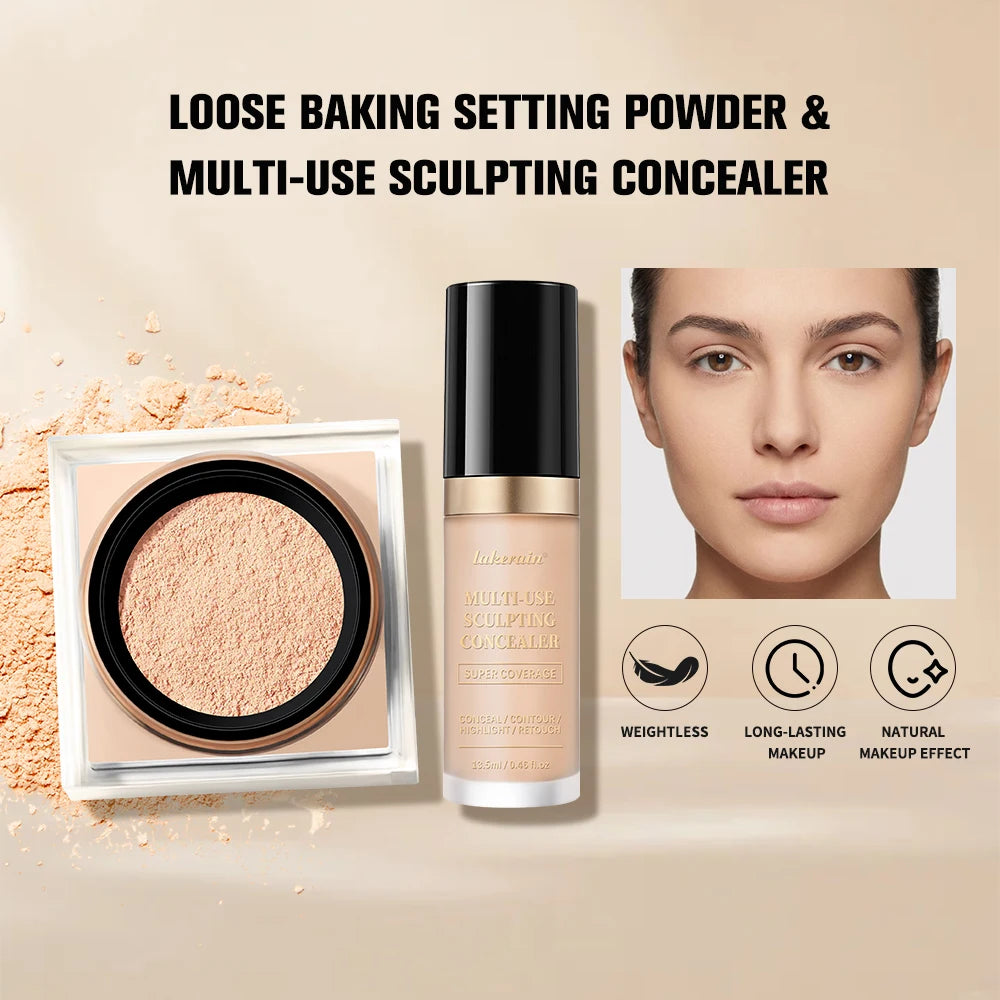 Face Makeup Set Concealer and Loose Setting Powder Matte Cosmetics