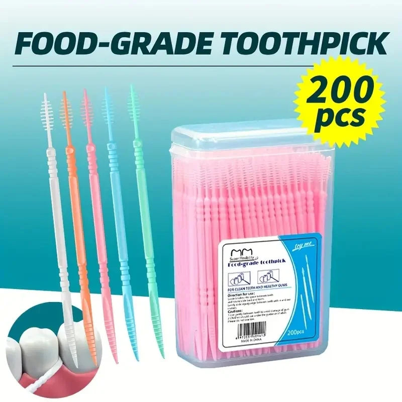 200Pcs Disposable Interdental Brush Toothpick Floss Sticks Oral Care - 1