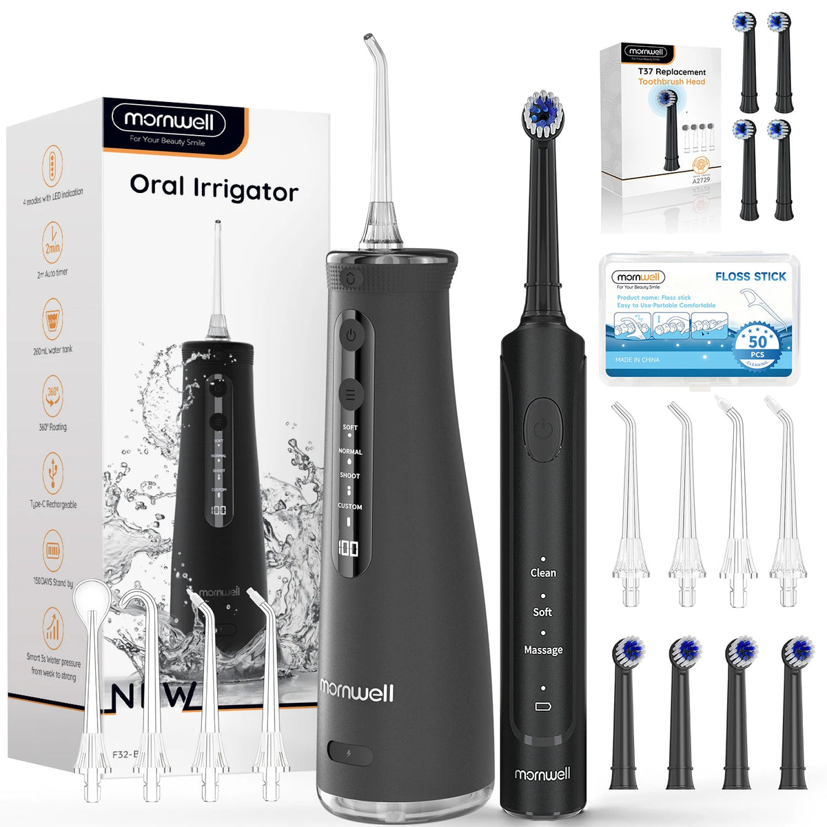 Electric Toothbrush Water Flosser Combo Oral Irrigator Kit