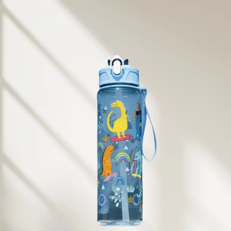 750ml Kids Cartoon Water Bottle with Straw Leak Proof Portable Cup - 4