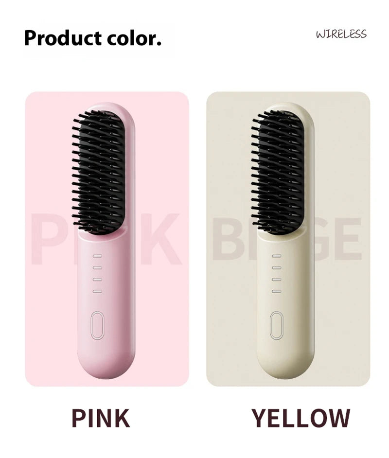 Cordless Ion Care Straight Hair Brush 4-Speed Heated Comb