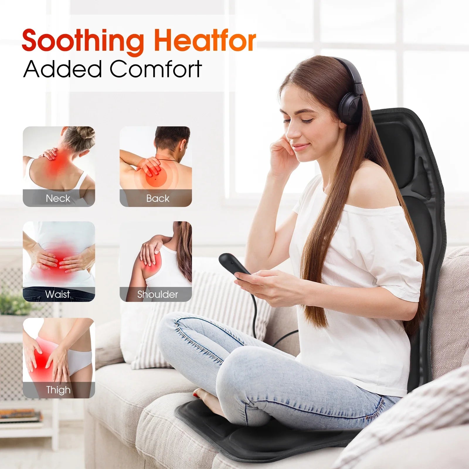 Electric Back Massager Heating Chair Cushion Vibrator Mat - 3
