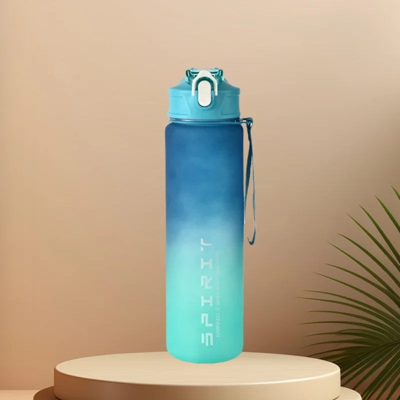 Motivational Sports Water Bottle with Time Marker and Leak Proof Straw - 53