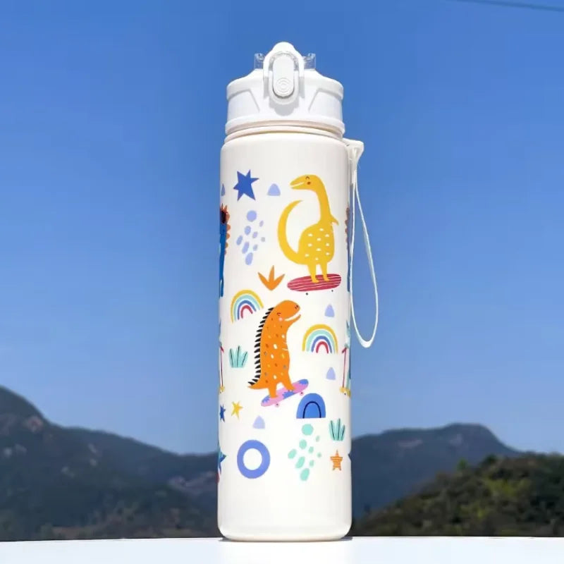 750ml Kids Cartoon Water Bottle with Straw Leak Proof Portable Cup