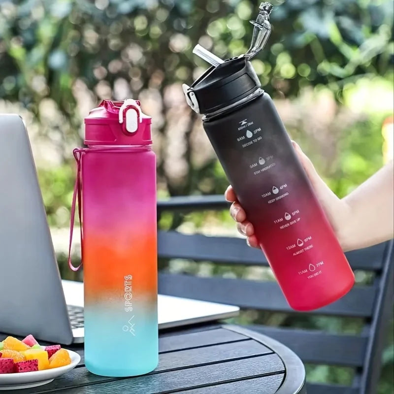 800ml Gradient Sports Water Bottle with Time Marker and Straw - 2