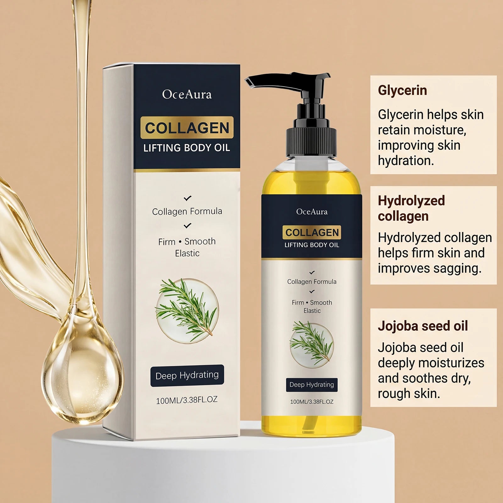 Collagen Lifting Body Oil Firming Moisturizer Rosemary Massage Oil - 11