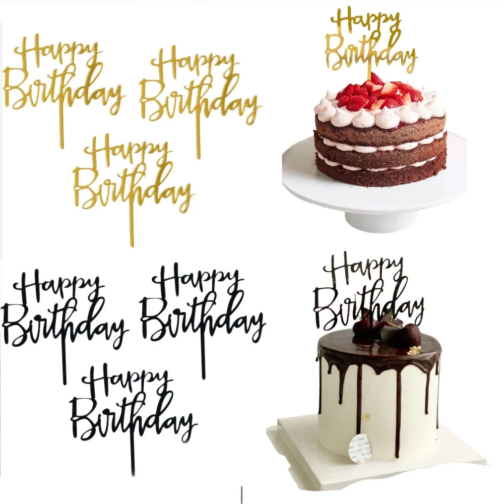 Happy Birthday Cake Topper Set Acrylic Party Dessert Decoration Supplies