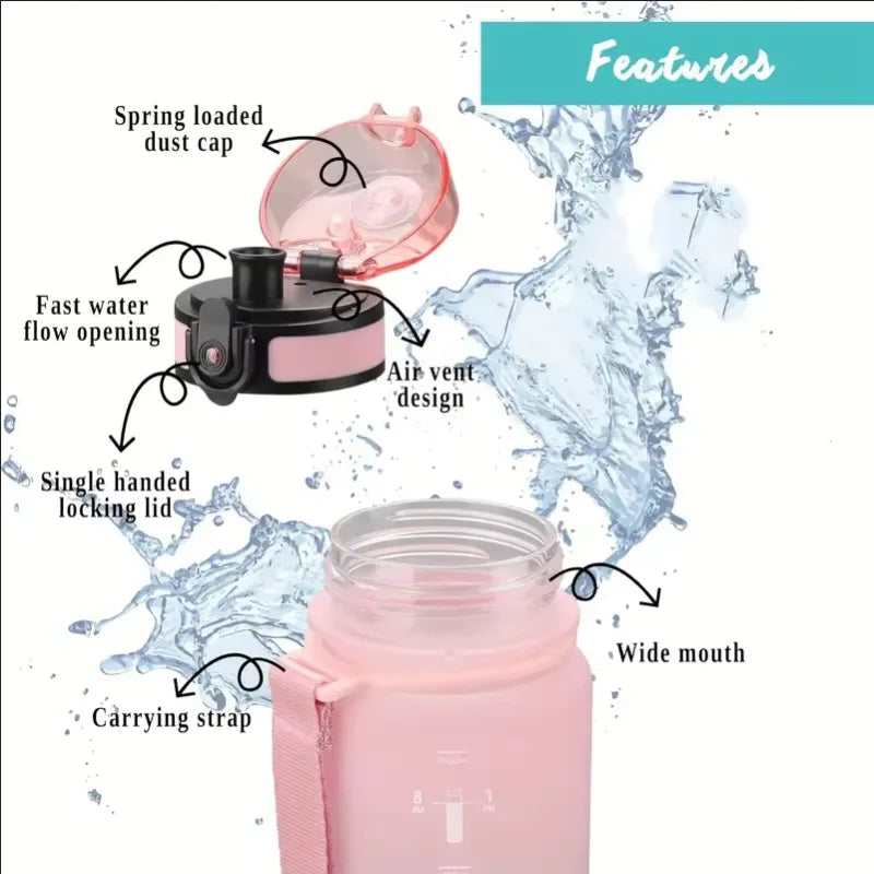 Leak Proof Sports Water Bottle Portable Gym Fitness Jug 500ml 1000ml - 12
