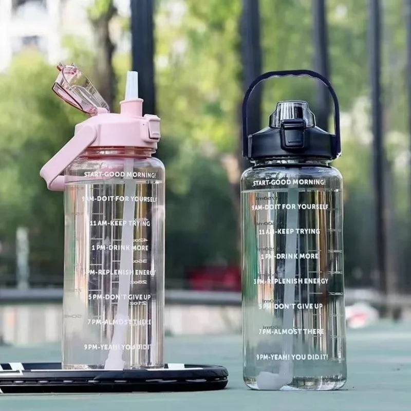 2L Motivational Sports Water Bottle with Straw Time Marker Fitness Jug - 5