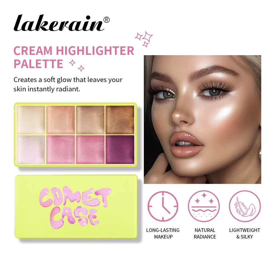 Cream Highlighter Palette Glossy Face Bronzer Makeup Set - 12