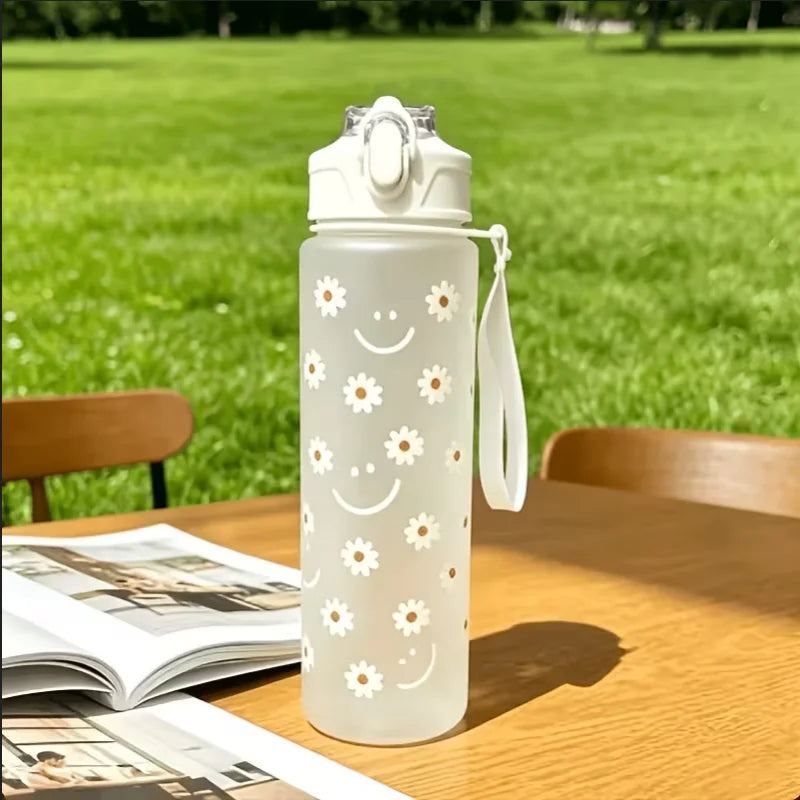 Daisy Floral Straw Water Bottle Portable Leak-Proof Plastic Sport Cup
