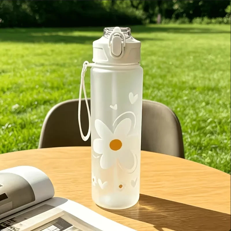 Daisy Floral Straw Water Bottle Portable Leak-Proof Plastic Sport Cup - 13