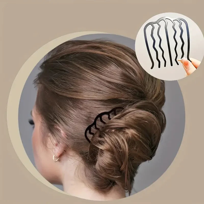 6 Piece Hair Comb Set Retro Bun Maker and Styling Fork Clips - 4