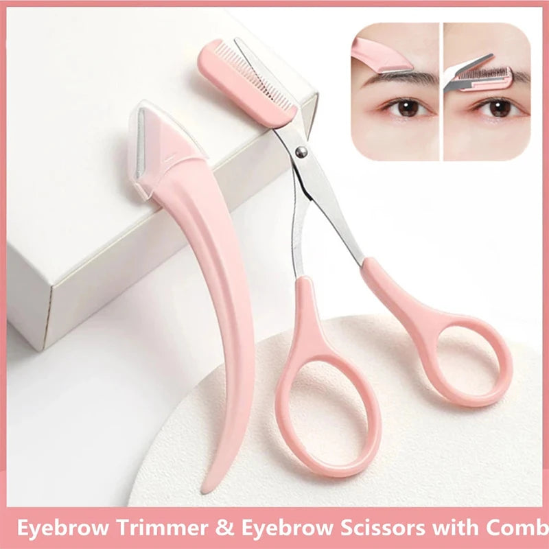 Professional Eyebrow Trimmer Set with Comb Brow Scissors and Shaper