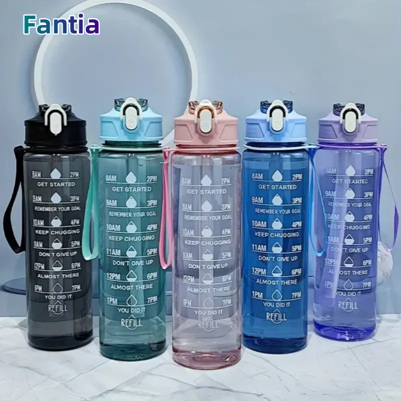 800ml Sports Water Bottle Motivational Fitness Cup with Time Marker - 1