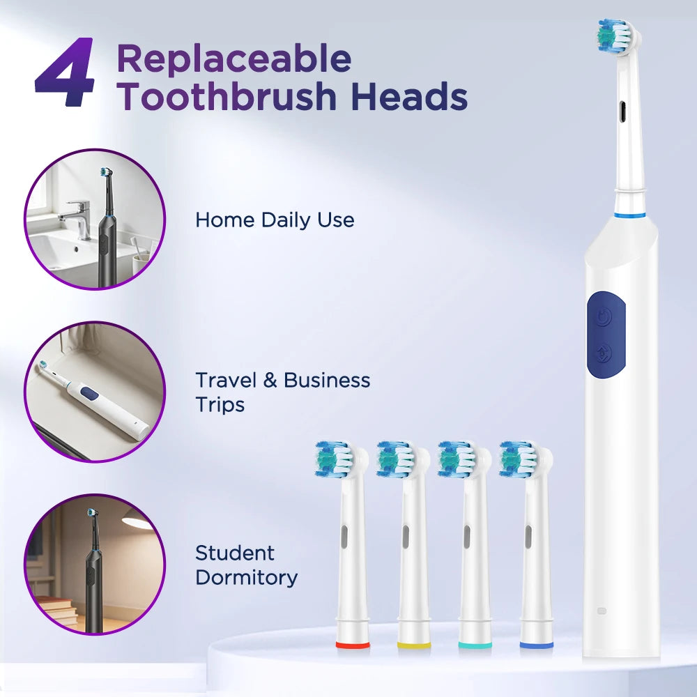 Rechargeable Rotating Electric Toothbrush with 4 Heads