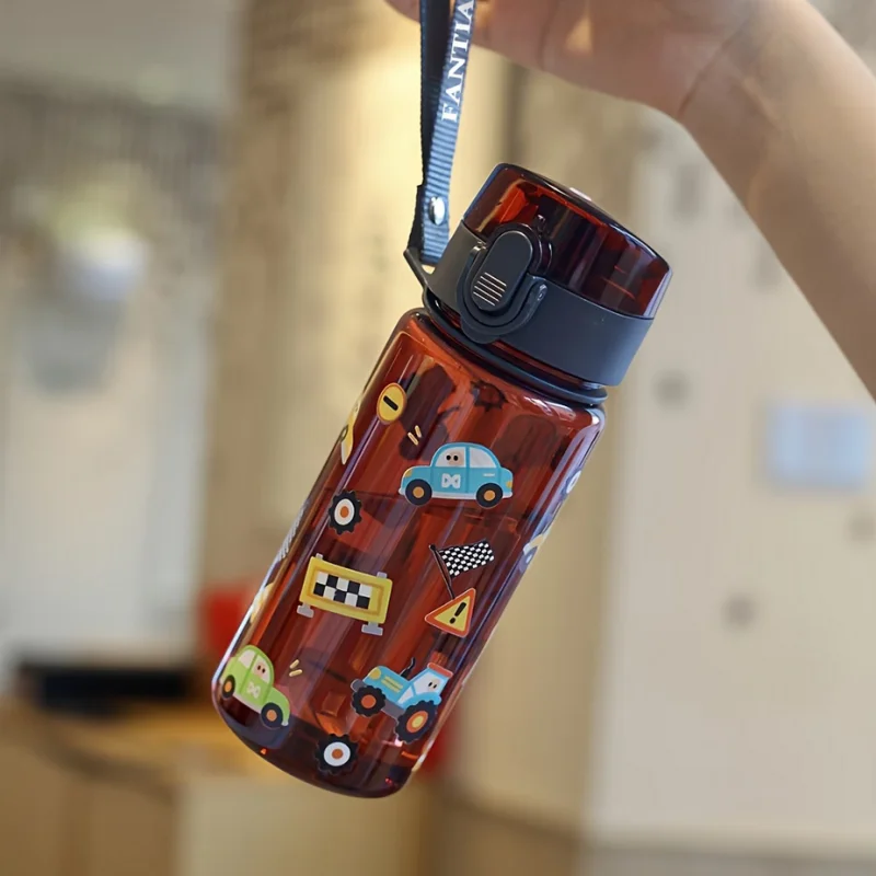 400ml 3D Cute Pattern Water Bottle Portable Sports Flask with Strap - 4