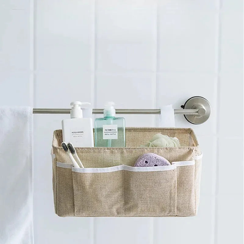 Cotton Linen Bedside Hanging Organizer Storage Bag for Crib Nursery - 3